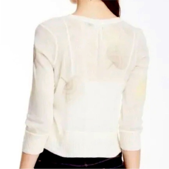 Nic + Zoé Mesh Fan Linen Blend Trim Cardigan Petite Med - Picture 3 of 7